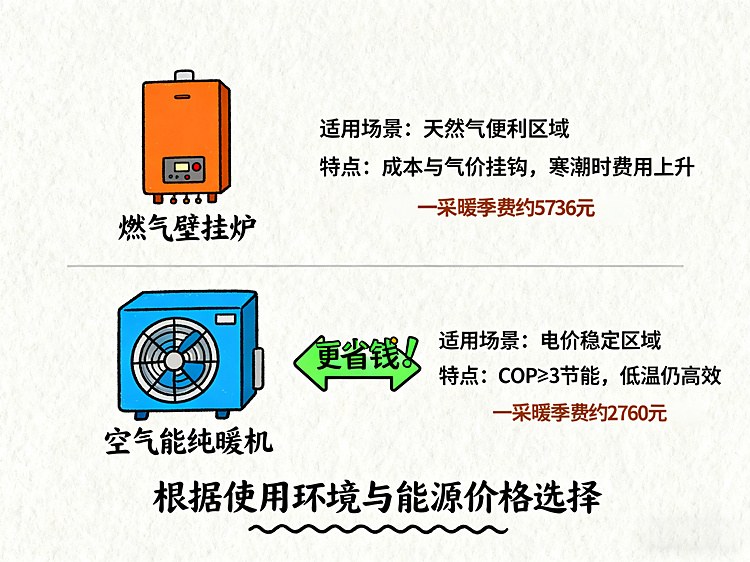 空气能热泵 vs 燃气壁挂炉：采暖能耗与费用对比（空气能热泵）